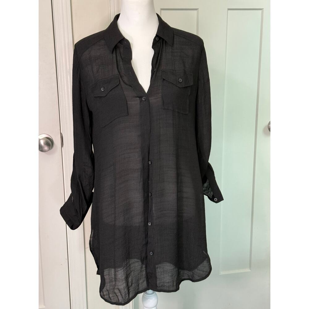 Chicos nwt sheer black button up slouchy top womens size 0